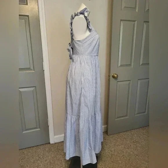 Gal Meets Glam Jasmine Southern Chic Striped Ruffle Tiered Hem Midi Dress(2) - Picture 4 of 12